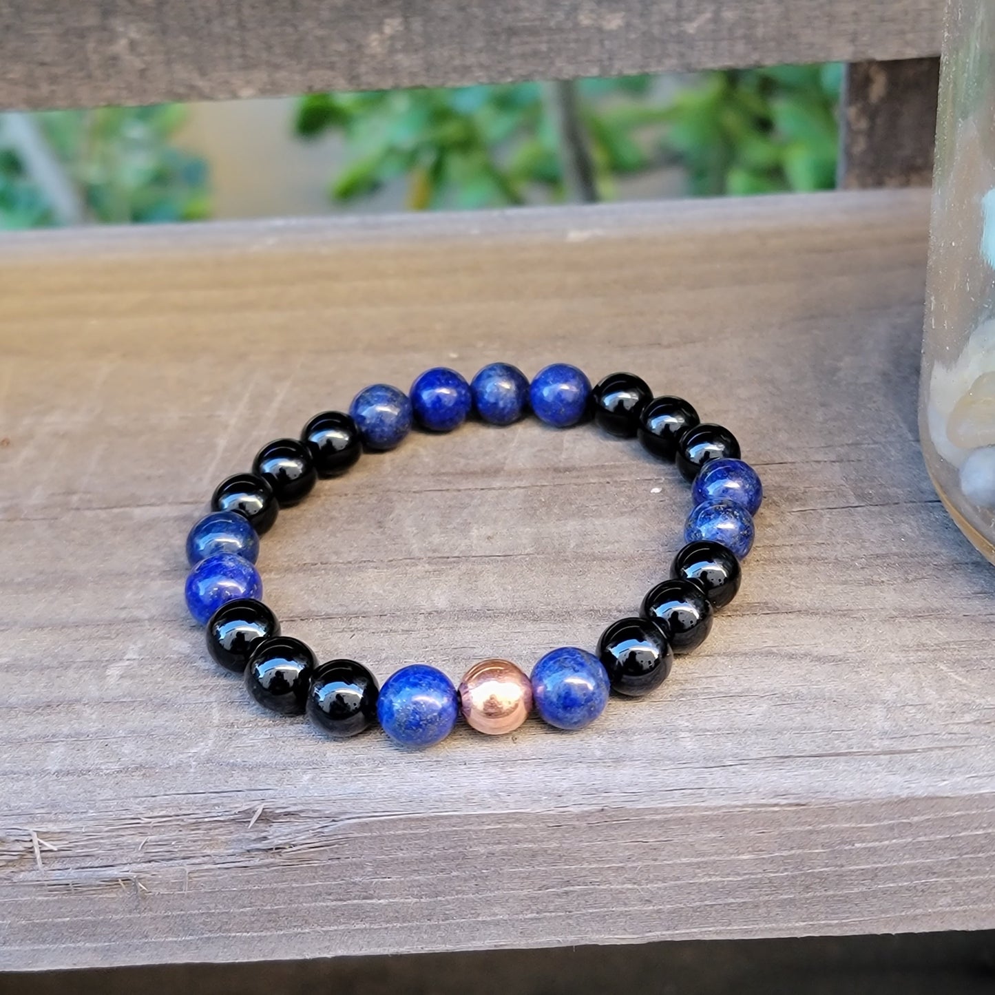 Lapis Lazuli and Black Tourmaline Healing Bracelet with Copper Accents - Protective & Grounding Gemstone Jewelry