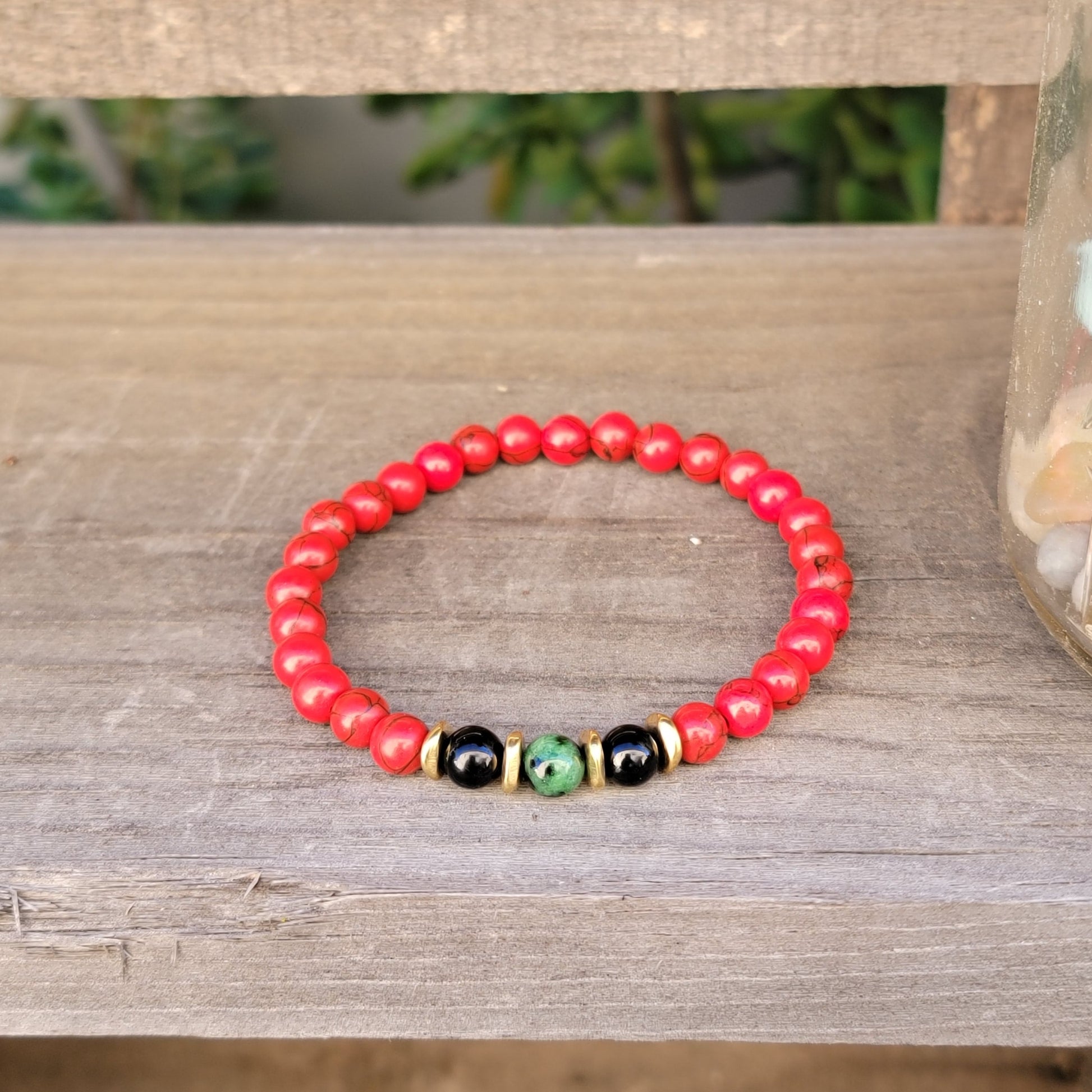 Red Turquoise, Black Agate, Ruby Zoisite, Gemstone Bracelet, Inner Strength Bracelet, Emotional Balance Bracelet, Creativity Bracelet, Grounding Bracelet,  Personal Talisman