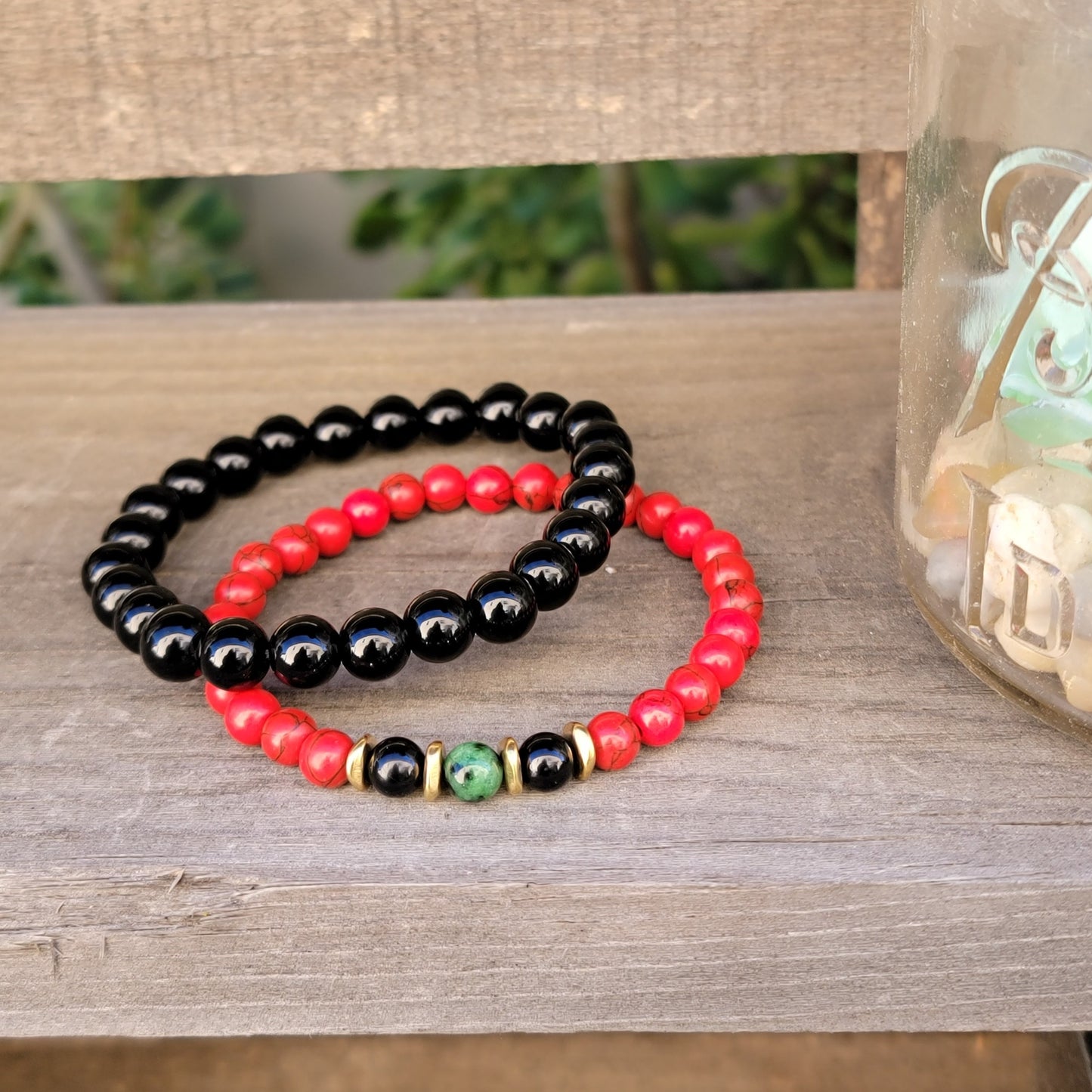 Red Turquoise Bracelet, Black Agate Bracelet, Ruby Zoisite Bracelet, Strength Bracelet, Balance Bracelet, Creativity Bracelet, Red Bracelet