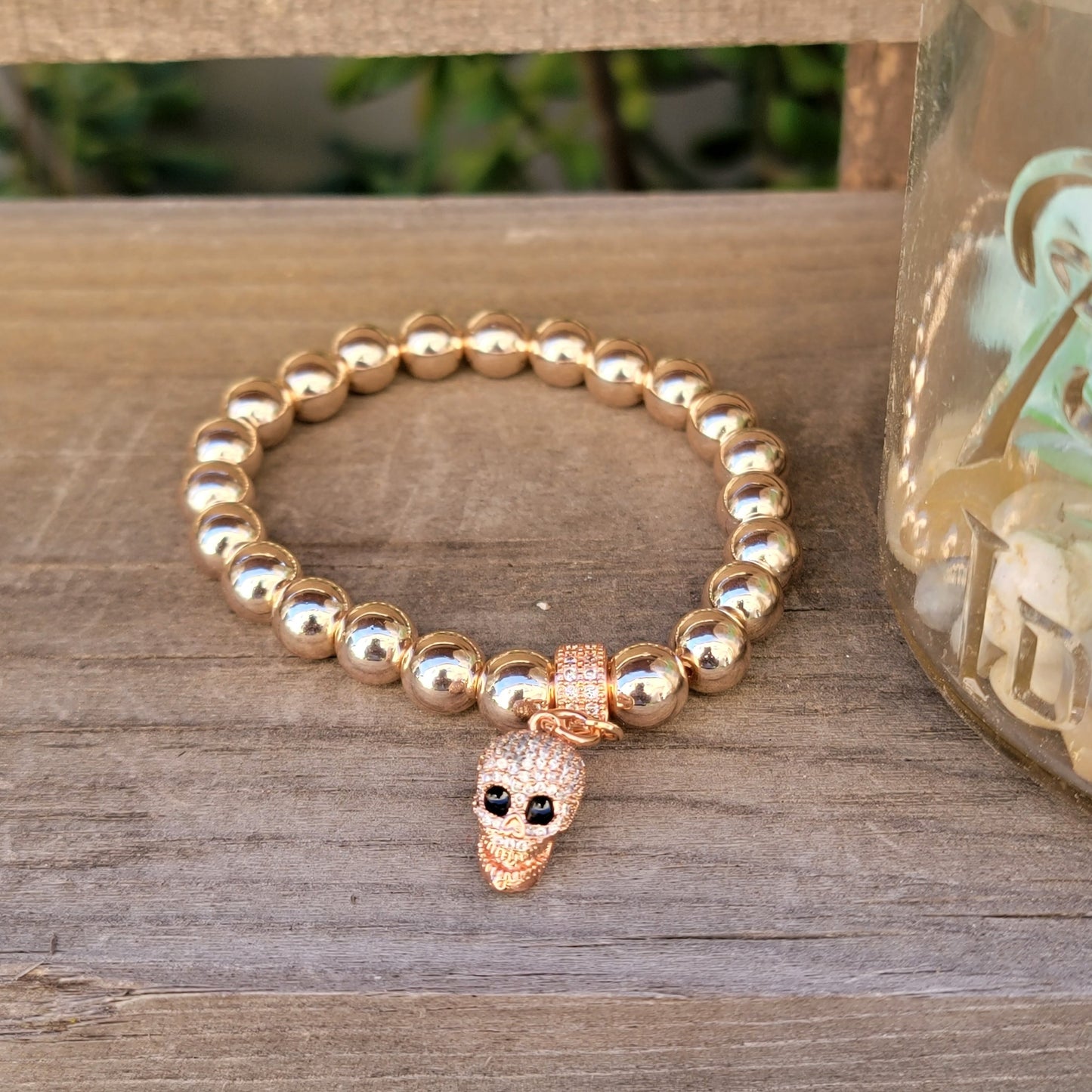 Rose Gold Hematite Skull Bracelet, Grounding Bracelet, Protective Bracelet, Halloween Bracelet,  Self Esteem Bracelet, Confidence Bracelet