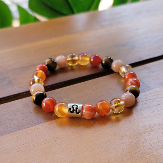 Leo Gemstone Bracelet, Carnelian, Sunstone, Tiger Eye, Sardonyx, Citrine, Zodiac Jewelry, Confidence Bracelet