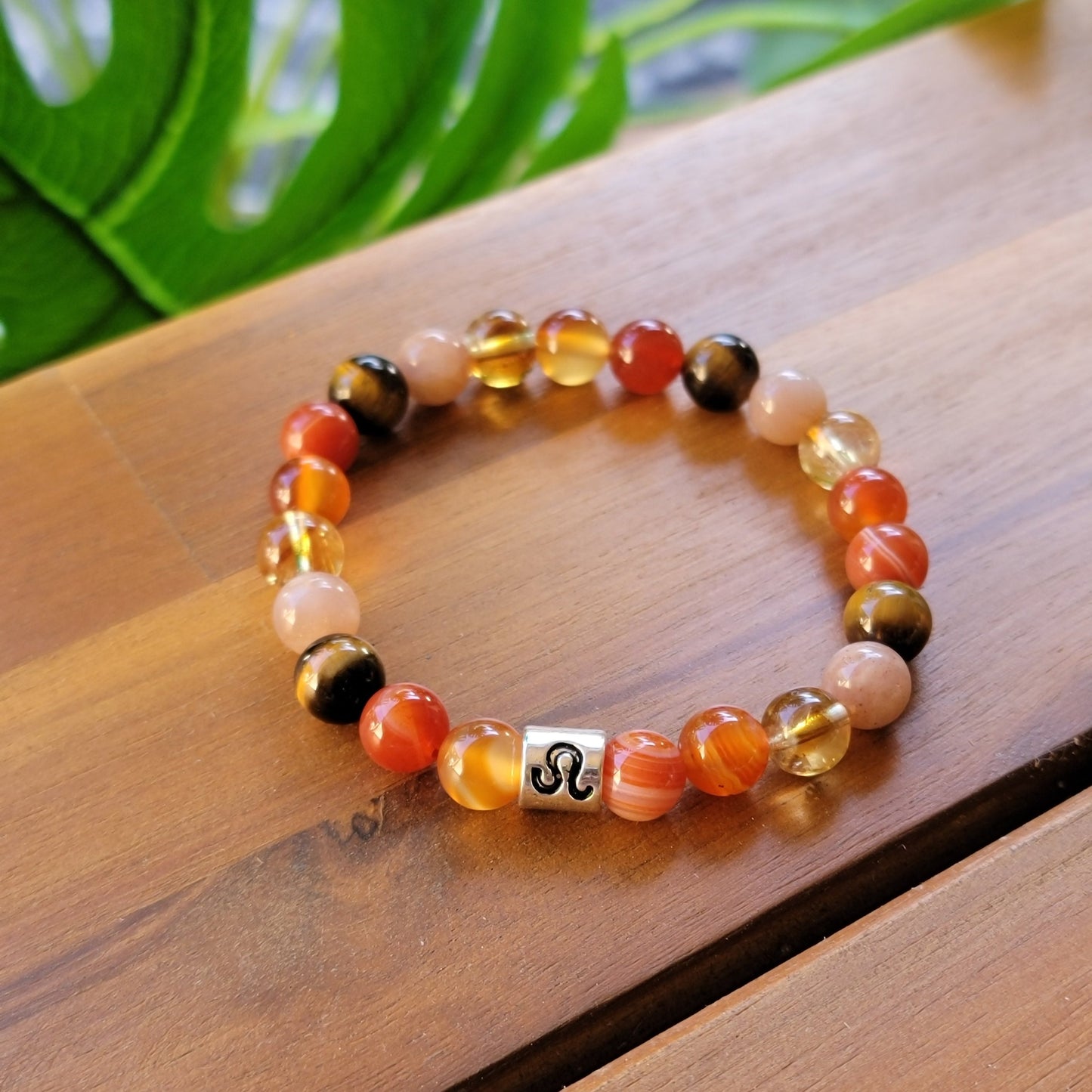 Leo Gemstone Bracelet, Carnelian, Sunstone, Tiger Eye, Sardonyx, Citrine, Zodiac Jewelry, Confidence Bracelet