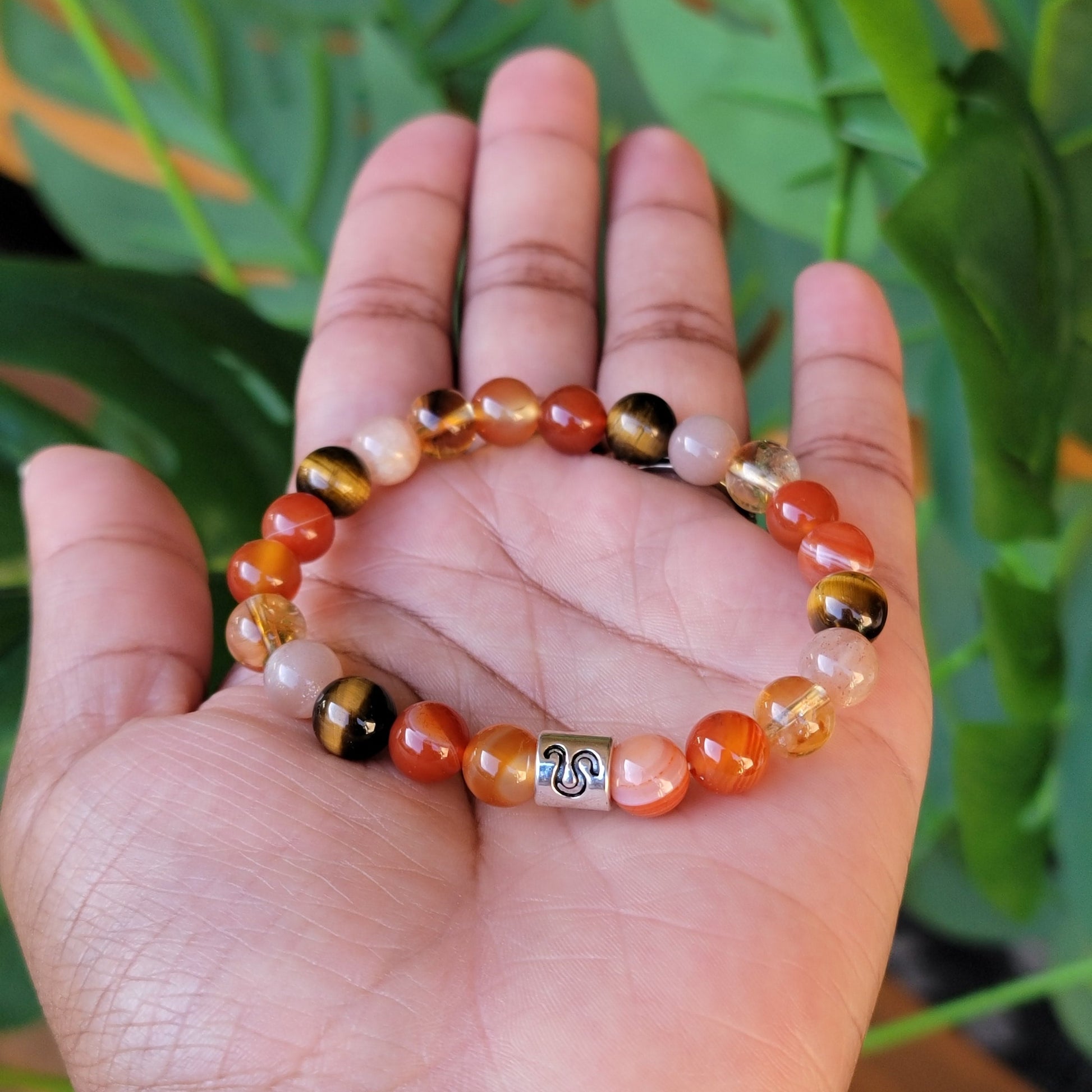 Leo Gemstone Bracelet, Carnelian, Sunstone, Tiger Eye, Sardonyx, Citrine, Zodiac Jewelry, Confidence Bracelet