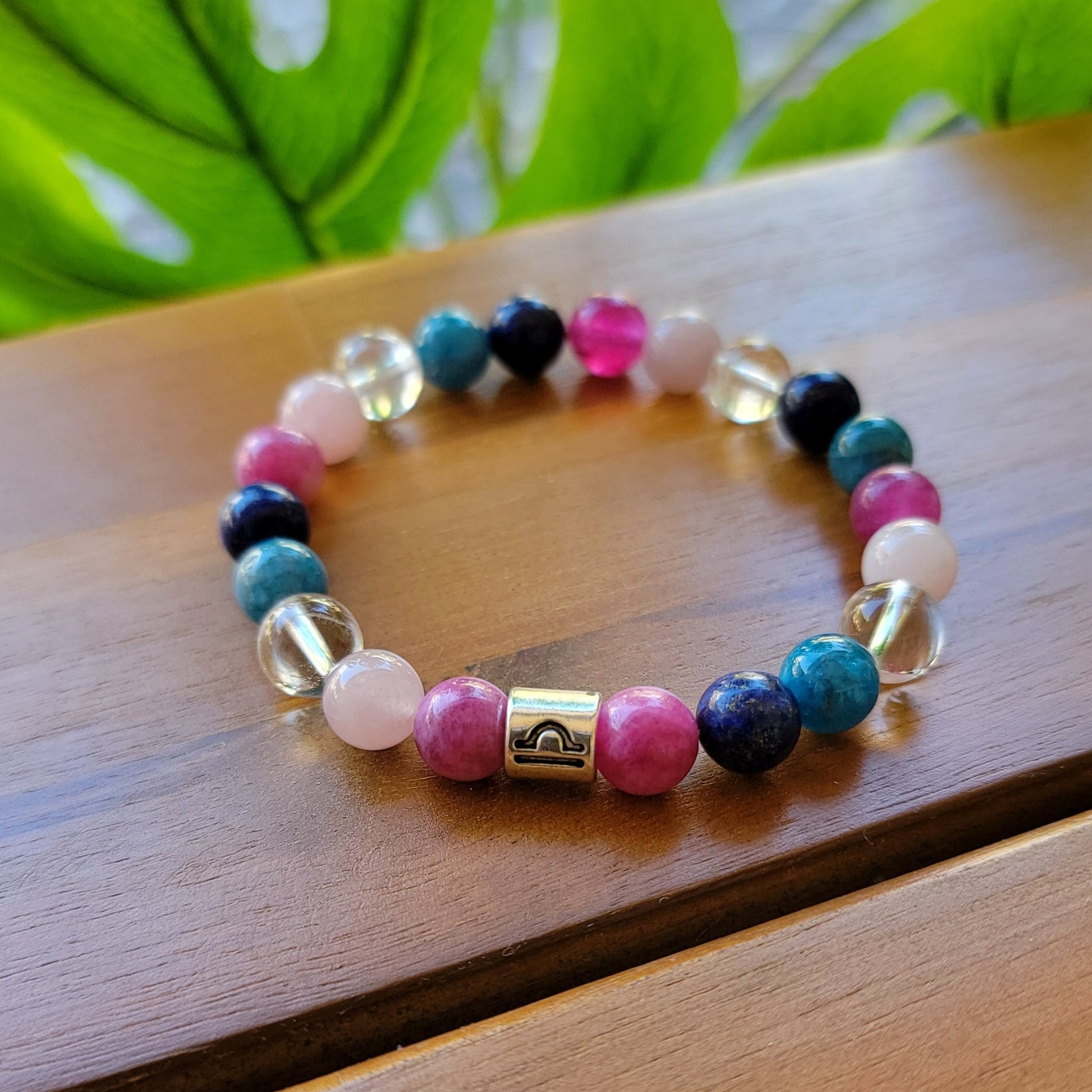 Libra Bracelet, Zodiac Jewelry, Gemstone Bracelet, Pink Tourmaline, Rose Quartz, Clear Quartz, Blue Apatite, Lapis Lazuli, Balance, Harmony, Emotional Healing, Astrological