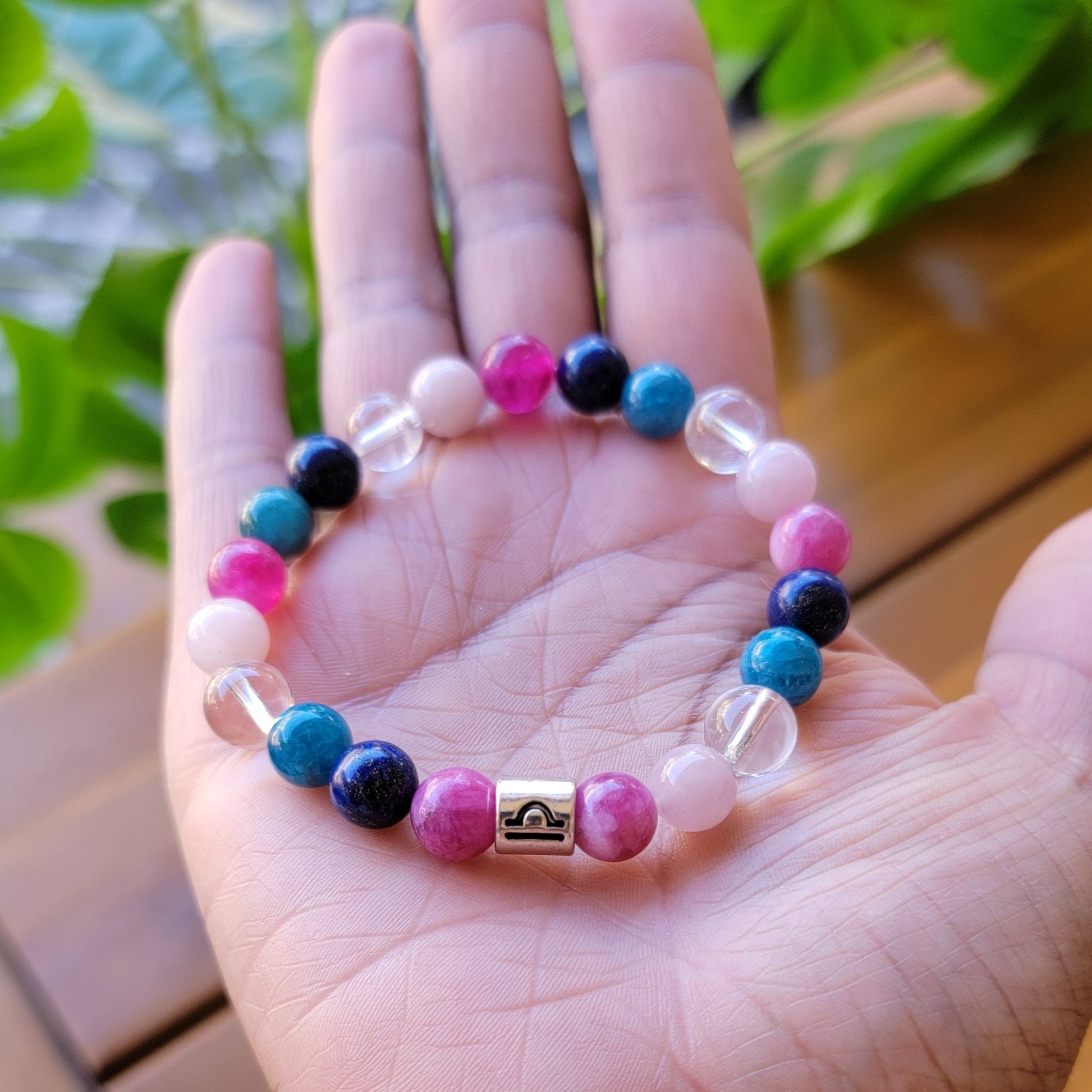 Libra Bracelet, Zodiac Jewelry, Gemstone Bracelet, Pink Tourmaline, Rose Quartz, Clear Quartz, Blue Apatite, Lapis Lazuli, Balance, Harmony, Emotional Healing, Astrological