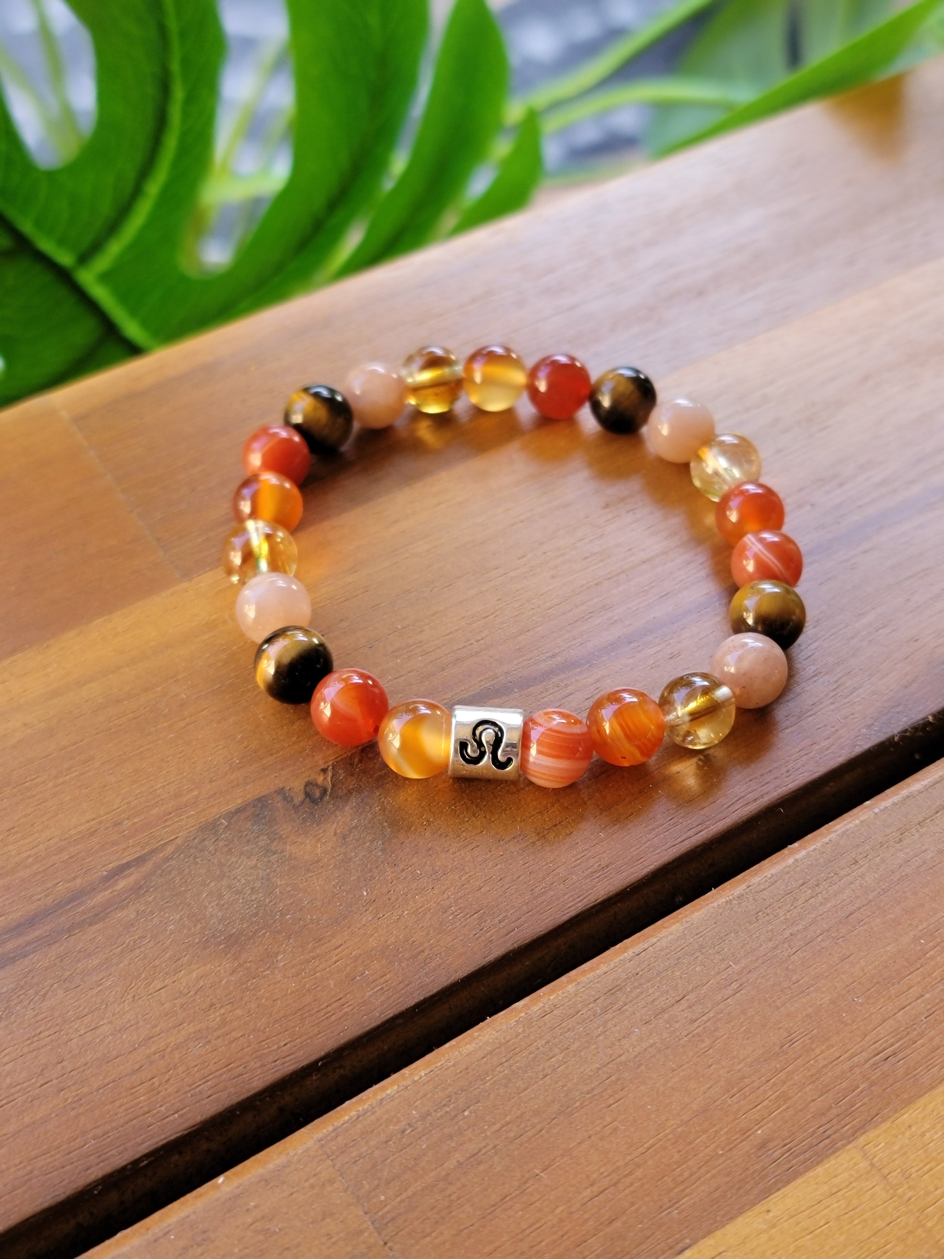 Leo Gemstone Bracelet, Carnelian, Sunstone, Tiger Eye, Sardonyx, Citrine, Zodiac Jewelry, Confidence Bracelet