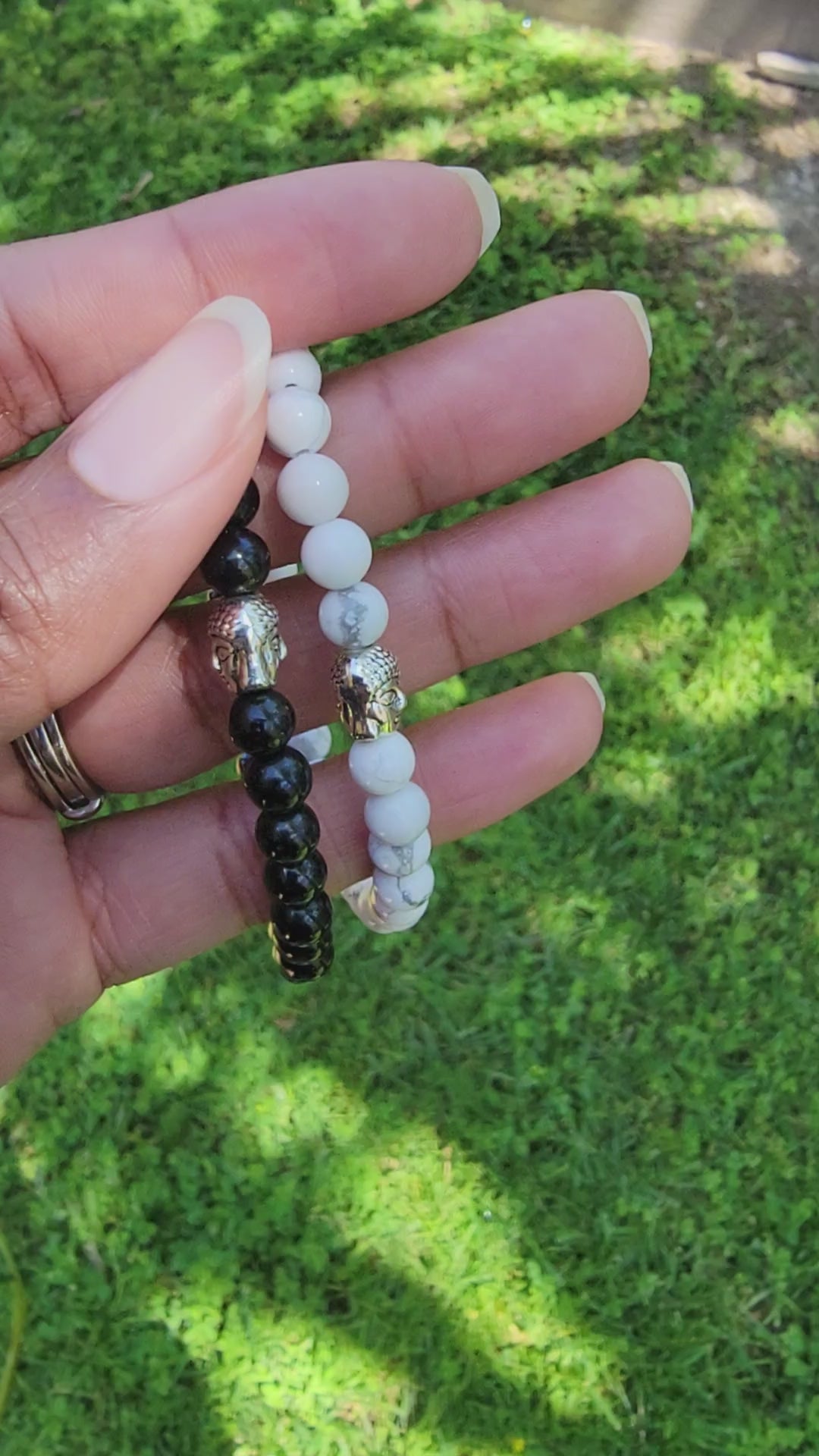 Jet Bracelet, White Howlite, Buddha Head Charm, Protection Jewelry, Inner Peace Bracelet, Crystal Healing