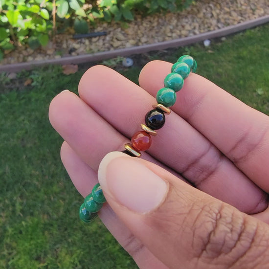 Malachite Bracelet, Black Agate Bracelet, Carnelian Bracelet, Positive Bracelet, Emotional Balance Bracelet, Strength Bracelet