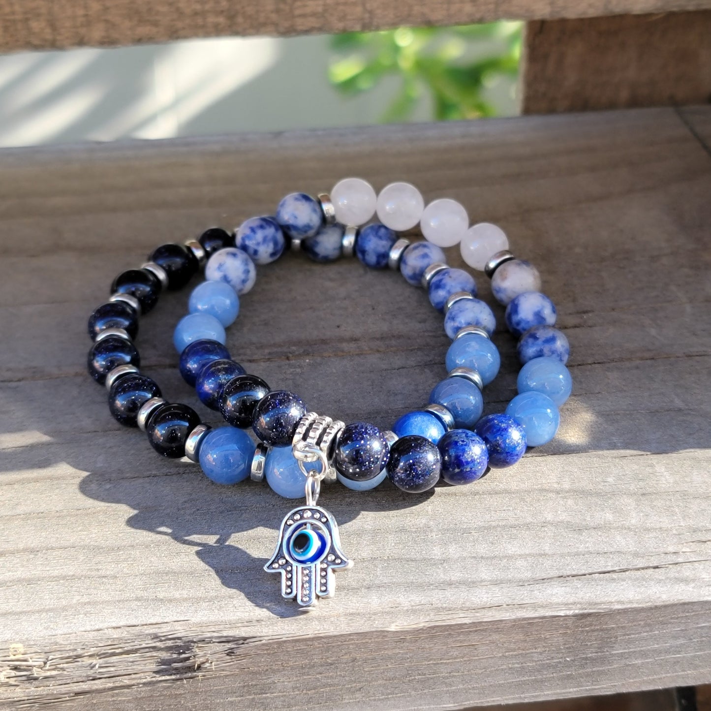 Evil Eye Hamsa Bracelet Blue Goldstone