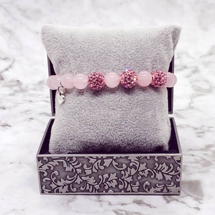 rose quartz rhinestone bracelet