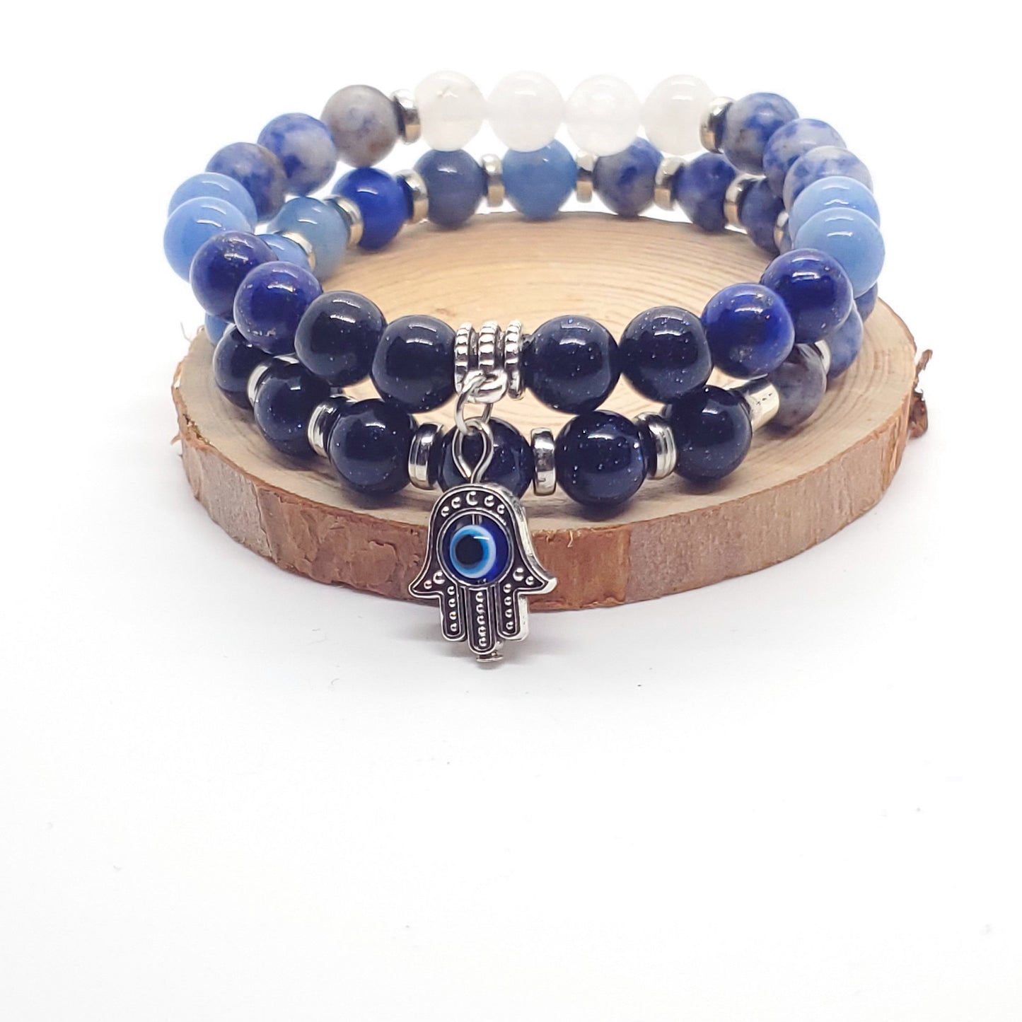 Evil Eye Hamsa Bracelet Blue Goldstone